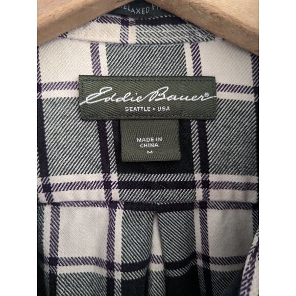 Eddie Bauer Forest Green Checkered Plaid Mid Weight Flannel Men's Size M - Picture 3 of 7